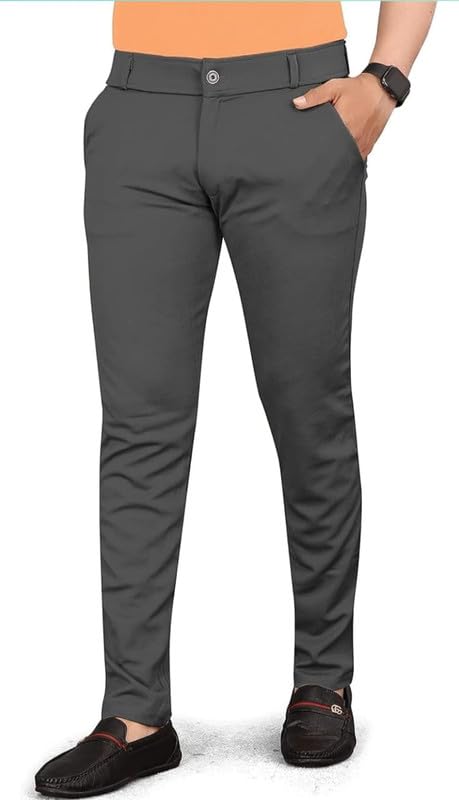 Image of VIJETA Garments for Men Lycra Blend Formal Trousers ? Smart Fit Office Wear Pants with Elastic Waistband & Zip Fly