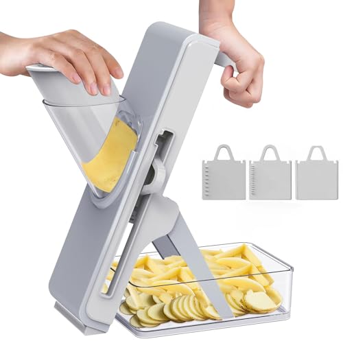 MARUKO Mandoline Gemüseschneider, Gemüsehobel, Vegetable Slicer mit Behälter, Multifunktionale Lebensmittelschneider (Grau)