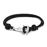 Hilufiet Hammerhead Sharks Bracelet Ocean Lovers Nautical Multilayer Wrapped Waterproof Rope Bracelet Couple Gift-Black