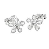NKlaus par de aretes flor 333 oro amarillo 8 quilates zirconia pendientes flores blanco 2065