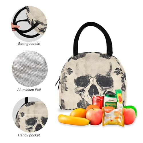 Backpack Lunch Box Set Large Capacity Travel Backpacks and Insulated Lunch Bag for Commute Hiking Picnic Retro Skull Pattern Print4