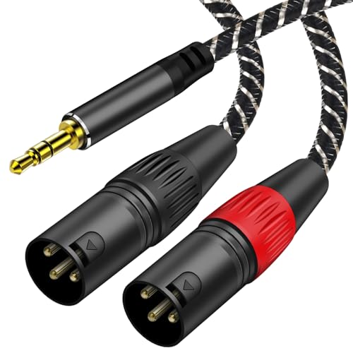 Muchfox 3.5 mm to Dual XLR Male Pro Stereo Breakout Cable, 1/8