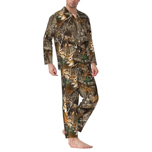 Camo Deer Camouflage Hunting Pajamas Long Sleeve Pajama Set Mans Nightwear Button Down Top Elastic Bottoms Home Wear3