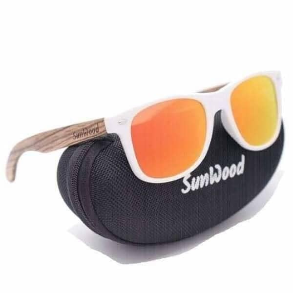 Lunettes en bois tendance SunWood blanche et rouge pour homme et femme, solaire optique