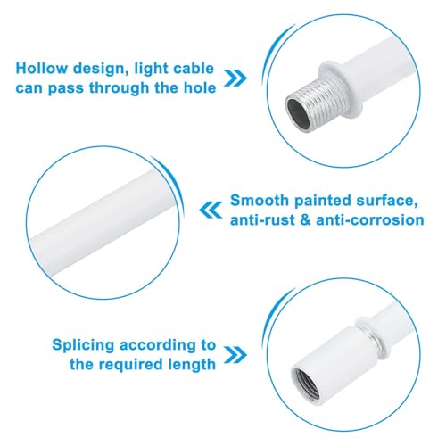 Image of PATIKIL Straight Pipe Lamp Stems Rod Kit, 2 Set M10 Carbon Steel 90mm(3.54 inch) Long Double End Thread Rod with Coupling Nuts Sleeve Connector for Table Lamps Chandeliers,White