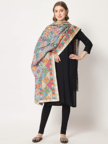 Zamour Women's Punjabi Phulkari Bagh Dupatta Chunni with heavy Embroidery on Poly Chinnon2