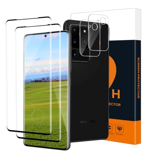 Cable Leader 2+2 Screen Protector for Samsung Galaxy S20 Ultra 5G with Camera Lens Protector 3D Full Coverage Fingerprint ID 9H Hardness Anti-Scratch High Definition Easy Installation
