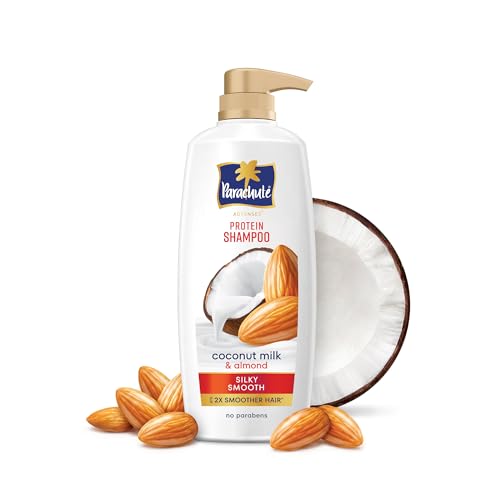 Image of Parachute Advansed Protein Shampoo with Coconut Milk & Almond | Up to 2X smoother hair | Silky smooth | Protein Lock Technology | Paraben free | For Men & Women | 650ml