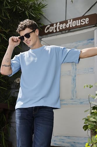 Image of Zilcon Mens Solid Unique Design Tshirt for Men - Round Neck Loose Fit Drop Shoulder Polo Mens T-Shirt