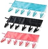 TamBee Bathroom Racks Cloth Hanger Clothespin Travel Portable Folding Cloth Socks Drying Hanger with 6 Clips Pack of 3 (Red, Blue, Black)