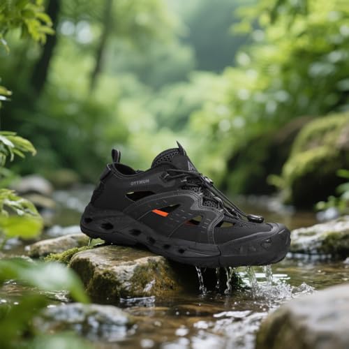 Image of HUMTTO Men's Amphibious Closed Toe Hiking Sandals,Quick-Dry Water Shoes | Non-Slip Athletic Adjustable Outdoor Fisherman Beach Summer Walking Travel River Shoe