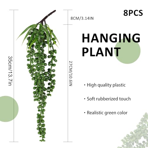 Image of RECUTMS 8Pcs Artificial Succulent Plants Hanging String of Pearls Plant Faux Succulent Draping Greenery Unpotted Succulent Plant Summer Home Office Indoor Outdoor Wedding Graduation Party Decor(Green)