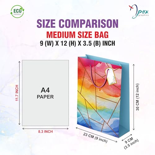 Image of Gift bags - Paper Bags for Gifting - Pack of 10 - Return Gift Bags for Birthday, Christmas, Wedding & Baby Shower - 9 L x 12 H x 3.5 W Inch
