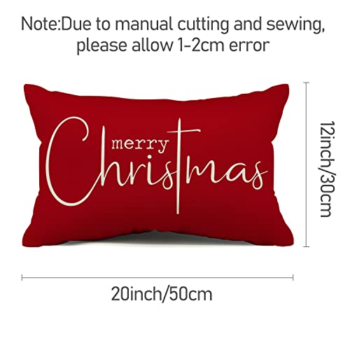 Allorry Christmas Pillow Covers Merry Christmas Throw Pillow Decorative Christmas Red Cotton Cloth Linen Cloth Pillow Cover Sofa Cover Decorative Rectangle Length 12X20 Inches #TOP5