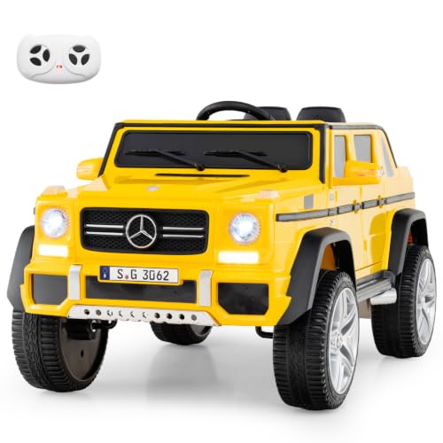 Image of Costzon Ride on Car, Licensed Mercedes-Benz Maybach, 12V Battery Powered Vehicle Toy w / 2 Motors, Remote Control, 3 Speeds, Lights, Horn, Music, Aux, Storage, Truck, Electric Car for Kids (Yellow)