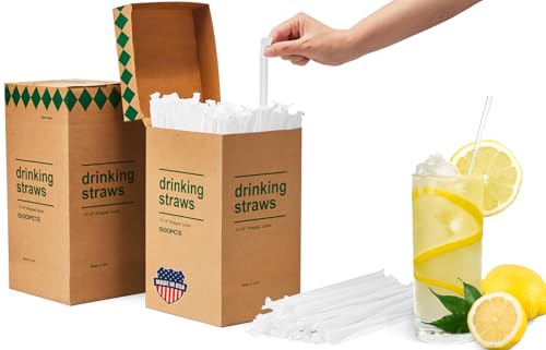 Clear Plastic Straws [1000 Pcs-10.2" Long] Individually Wrapped Disposable Drinking Straws - Made in USA - Straight Long Straws for Party, 0.23'' Diameter (2 boxes of 500)