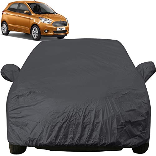Image of Autofact Dustproof Car Body Cover Compatible with Ford Figo (2015 to 2022), with Mirror Pockets, Grey Color, Taffeta Polyster Triple Stiched, Ford Figo Car Accessories