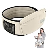 Portador de Bebé Ergonómico, Asiento Cadera Portabebes, Taburete De Cintura con Bolsillo Lateral de Malla, Hipseat Baby Carrier para Bebés de 0-36 Meses, Recién Nacidos y Niños Pequeños, Beige