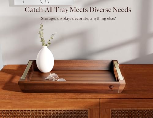 Dofira Acacia Wood Serving Tray with Metal Handles, 17x13in Large Ottoman Tray, Food Drinks Tray for Coffee Table, Breakfast, Dinner & Bar, Rustic Decorative Tray for Kitchen, Bedroom Gift Box by Dofira - Used condition - Image 5