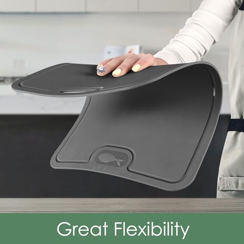 Gintan Flexible TPU Chopping Board, BPA Free with Knife and Juice Groove, Scratch-Resistant Flexible Chopping Boards for Kitchen, Dishwasher Safe, Easy Grip Handle, Non-Slip (Dark Gray) - Image 5