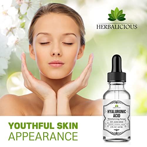 Herbalicious Hyaluronic Acid Serum – Hyaluronic Acid Serum For Face – Paraben-Free Pure Hyaluronic Acid – Moisture Boost Hydrating Serum – Anti-Aging Serum For Fine Lines, Wrinkles – 2Oz #TOP6