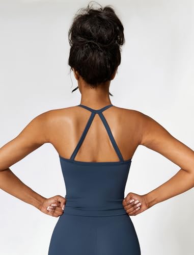 Image of QBGJTD Womens Longline Sports Bras Cross Back Active Gym Yoga Padded Workout Crop Tank Top with Built in Bra