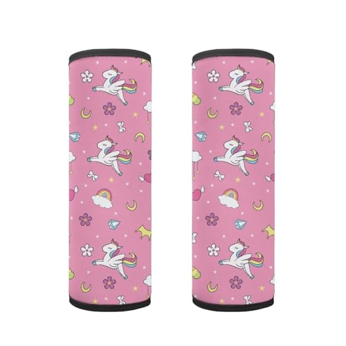 Biyejit 2 Pack Rainbow Horse Car Seat Belt Strap Adjuster for Kids, Galaxy Space Kids Car Seat Belt Cover Soft Seatbelt Shoulder Pad for Comfortable Driving, Car Accessories