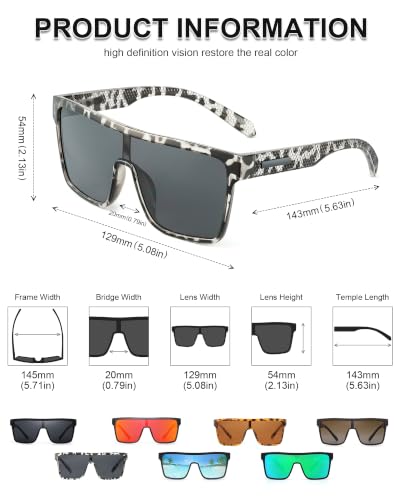 Image of GLINDAR Polarized Sunglasses Men Flat Top Womens, Oversized Square Shield | One Piece,Trendy,Lightweight,Driving