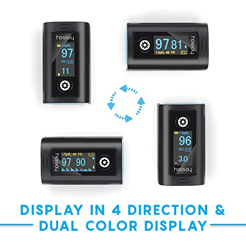 Image of Hesley Pulse Oximeter Fingertip, Oxygen Saturation Monitor with Plethysmograph and Perfusion Index, Heart Rate and SpO2 Levels Meter with LED Display for Adult (Blue and Black)