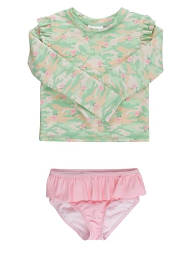 Image of RuffleButts Baby Girls Modern Skirted Rash Guard Bikini - UPF 50+ Sun Protection Swimsuit
