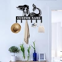 DEVOTUS Custom Mermaid Wall Hook Rack, Mermaid Metal Wall Hanger for Keys, Towels, or Coats, Bathroom or Entry Decor (Mermaid Key Holder)