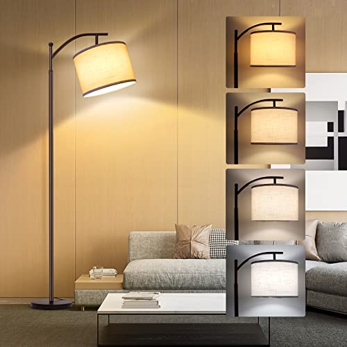Outon Led Floor Lamp, 3 Color Temperatures Modern Lamp With Foot Switch, Adjustable Tall Standing Light With Hanging White Linen Texture Shade For Living Room, Bedroom, Office, Dark Brown #TOP9
