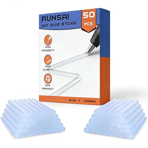 RUNSAI Colle Pistolet à Colle Diamètre 7mm, 50 Pièces Baton de Colle Chaude pour Mini Pistole Recharge, Bâtonnets de Colle Thermofusible Séchage Rapide...