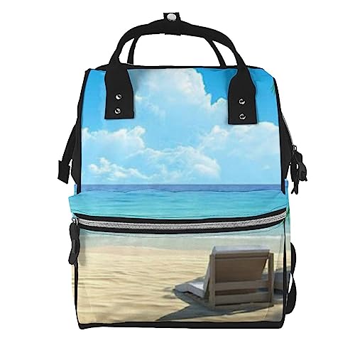 Sac à dos à langer imprimé plage hawaïenne Noir, grand sac de voyage multifonction