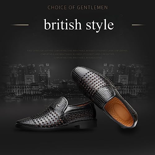 Men's Slip-On Formal Business Hollow Oxford Shoes,Summer Breathable Genuine Leather Pointed Toe Formal Leather Shoes,Tuxedo Wedding Modern Leather Shoes.2