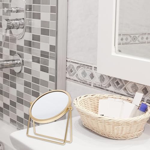 Espejo de Mesa Redondo Pequeño Dorado para Maquillaje miniatura 4