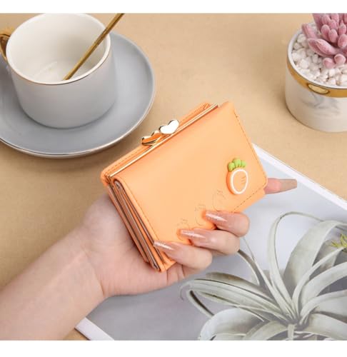 Cute Fruit Designed Wallet for Women Small Cute Purse Coin Pocket Card Holder Multi-Layered Wallet (orange)2