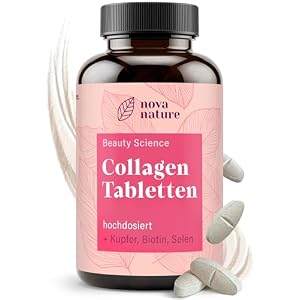 Kollagen Hochdosiert [4000mg] Kollagenhydrolysat + Biotin, Kupfer, Selen, Mangan – Kollagen Kapseln hochdosiert für Haut, Haare, Knochen & Bindegewebe – 120 Kollagen Tabletten von NovaNature