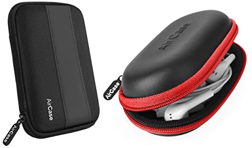 Image of AirCase Rugged Hard Drive Case for 2.5-inch Western Digital, Seagate, Toshiba & C41- Earphone Case Pouch & Travel Organizer for Earphone, Pen Drives, Memory Card, Data Cable (Red Zip)