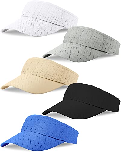 Satinior 5 Pieces Athletic Mesh Visor Sun Visor Adjustable Sun Sports Visor For Men Women Daily Running Outdoor Sports (Beige, Sky Blue), 0-1 #TOP23