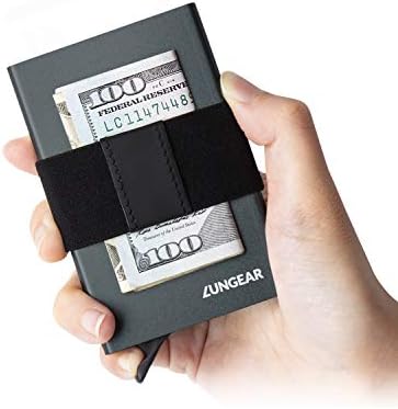 LunGear RFID Credit Card Holder Slim Wallet Front Pocket Card Protector with Money Band Pop Up Design Aluminum Metal Up to Hold 7 Cards(Grey)