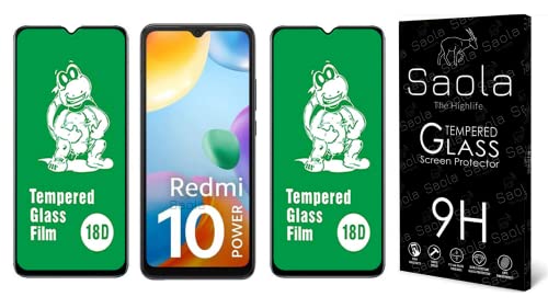 Image of Saola 18D Tempered Glass With Inbuilt AirBag Borders For Redmi 10 Power (Pack Of 2) with Free Installation Kit. Full screen Coverage - 6.7 inch