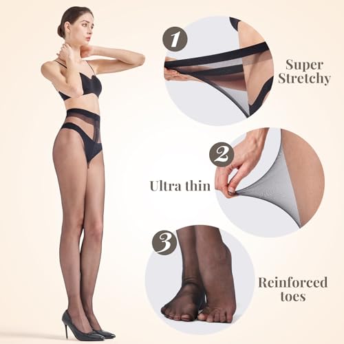 3 Pairs Sheer Pantyhose for Women T-Crotch Tights 20D Ultra Thin High Waist Stockings3
