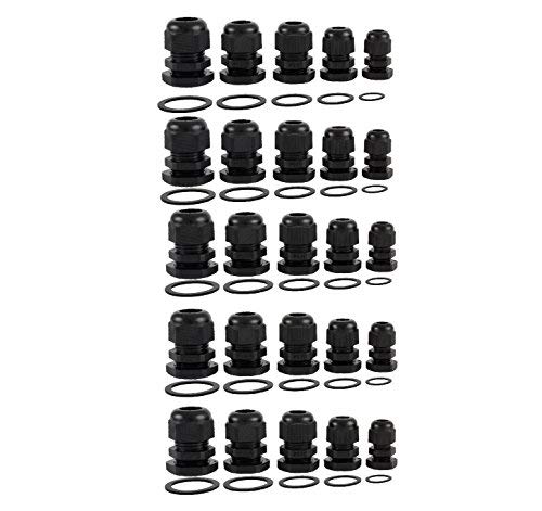 ezitown Plastic IP68 Waterproof Adjustable 3.5mm-13mm Cable Gland Joints Cable Gland - PG7, PG9, PG11,PG13.5,PG16, 5pieces Each Size