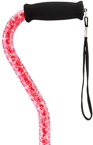 Nova Joy Designer Offset Walking Cane for Seniors - Unisex Adjustable Lightweight Aid with Foam Handle, Wrist Strap and Anti-Rattle Lock - Essential Mobility Support - Roses