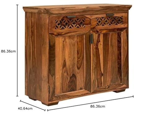 Image of Solid Sheesham Wood Multipurpose Sideboard Storage Cabinet with 2 Drawers & 2 Door for Home and Living Room Furniture (Honey Teak)