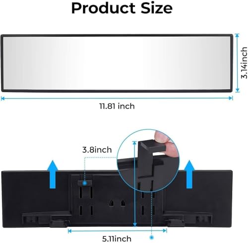 Image of 12 Inch Panoramic Rear View Mirror with Convex Wide Angle Design - Clip on Interior Rearview Mirror Extender with Anti Glare HD Chrome Glass for Car SUV Truck Blind Spot Reduction