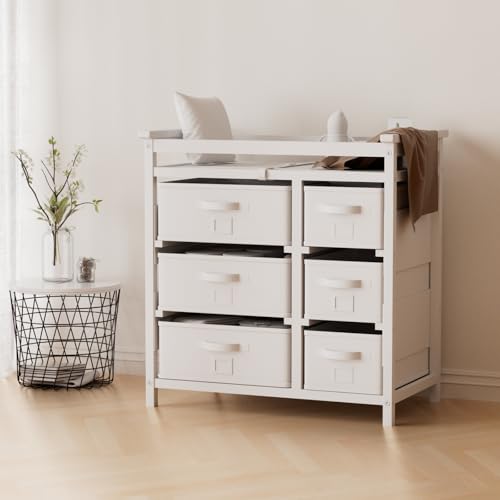 YUFU-Baby-Changing-Table-Diaper-Changing-Station-with-6-Storage-Drawers-and-Changing-Pad-Changing-Table-Dresser-White YUFU Baby Changing Table Diaper Changing Station with 6 Storage Drawers and Changing Pad Changing Table Dresser White
