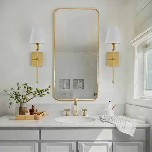 Image of Hardwired Wall Sconce Set of 2, Gold Sconce with Fabric Shade and Column Stand,2 Pack Wired Wall Sconce for Dinning Room Bedroom Living Room Entryway Loft Foyer