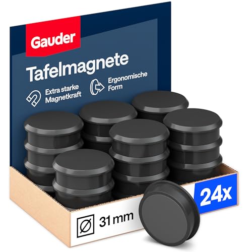 GAUDER Magnete für Magnettafel - Starke Whiteboard- und Kühlschrankmagnete - Runde Tafelmagnete für Büro, Schule & Haushalt (31 x 10 mm - 24 Stück - schwarz)